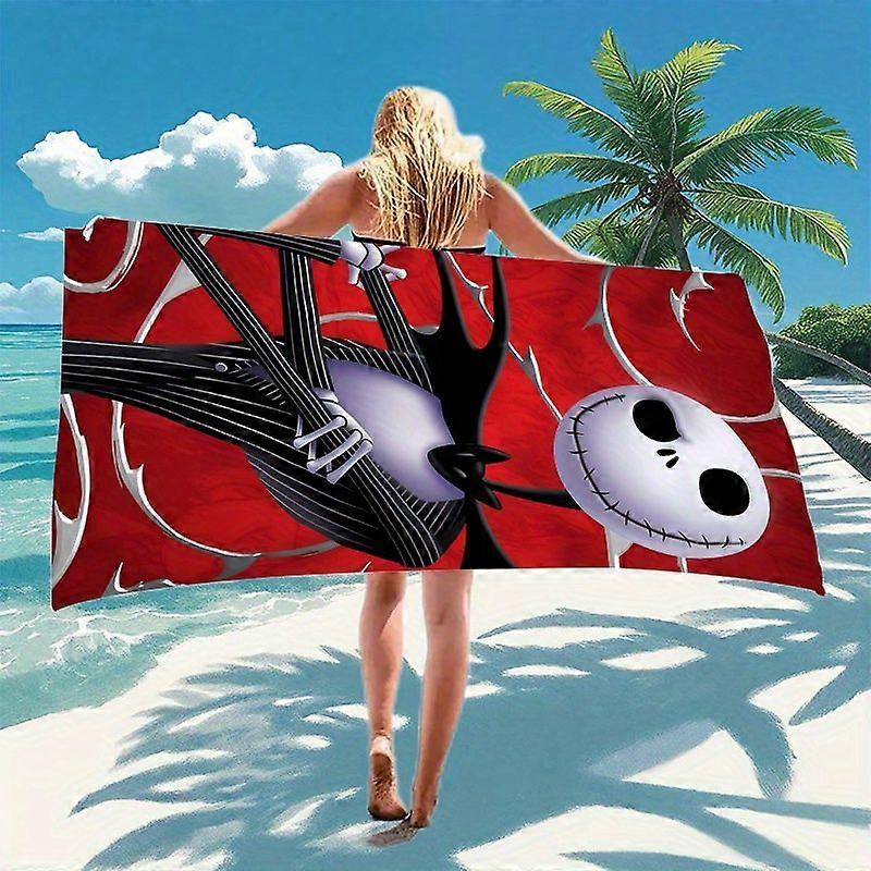 1kpl rantapyyhe Jack Skellington pehmeä, imukykyinen, kevyt, aurinkovoide, rantapeitto, täydellinen kesäasuste, ulkoiluun, rantatarvikkeet