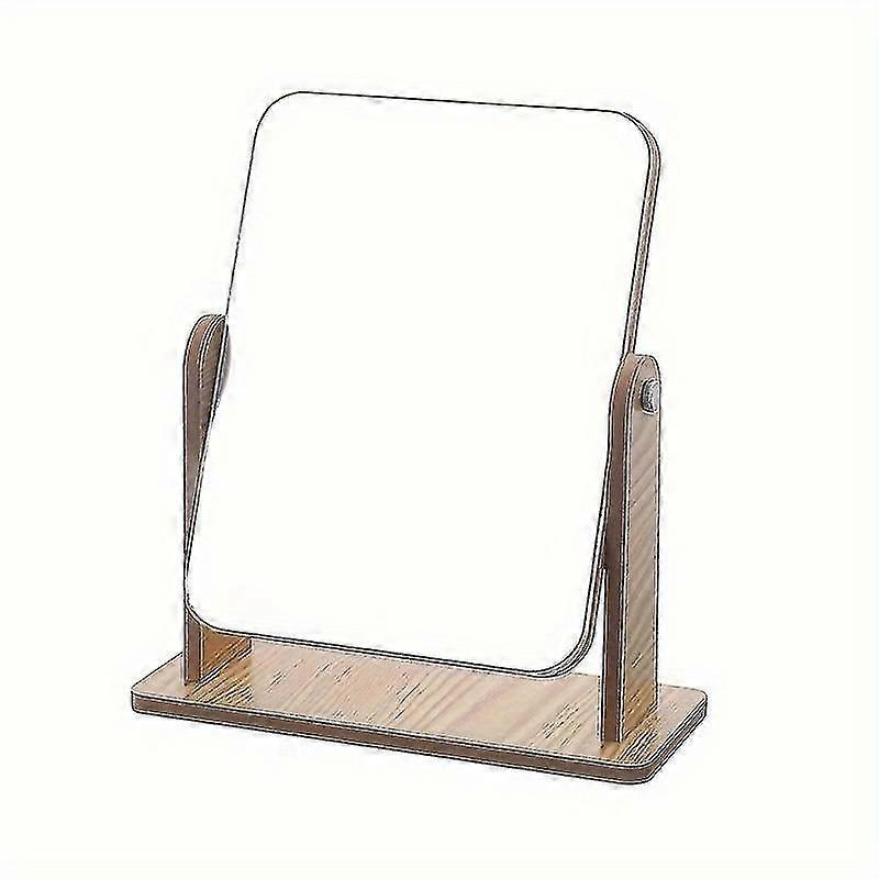 1pc Desktop Makeup Mirror With Wooden Bracket, Dormitory Desktop Beauty Mirror, Portable Student Mirror, Hd Rotating Vanity Mirror