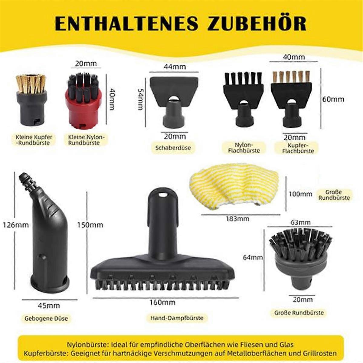 For Steam Cleaners SC1, SC2, SC3, SC4, SC5 Replacement Accessories - Includes Nozzles Brushes and Cl