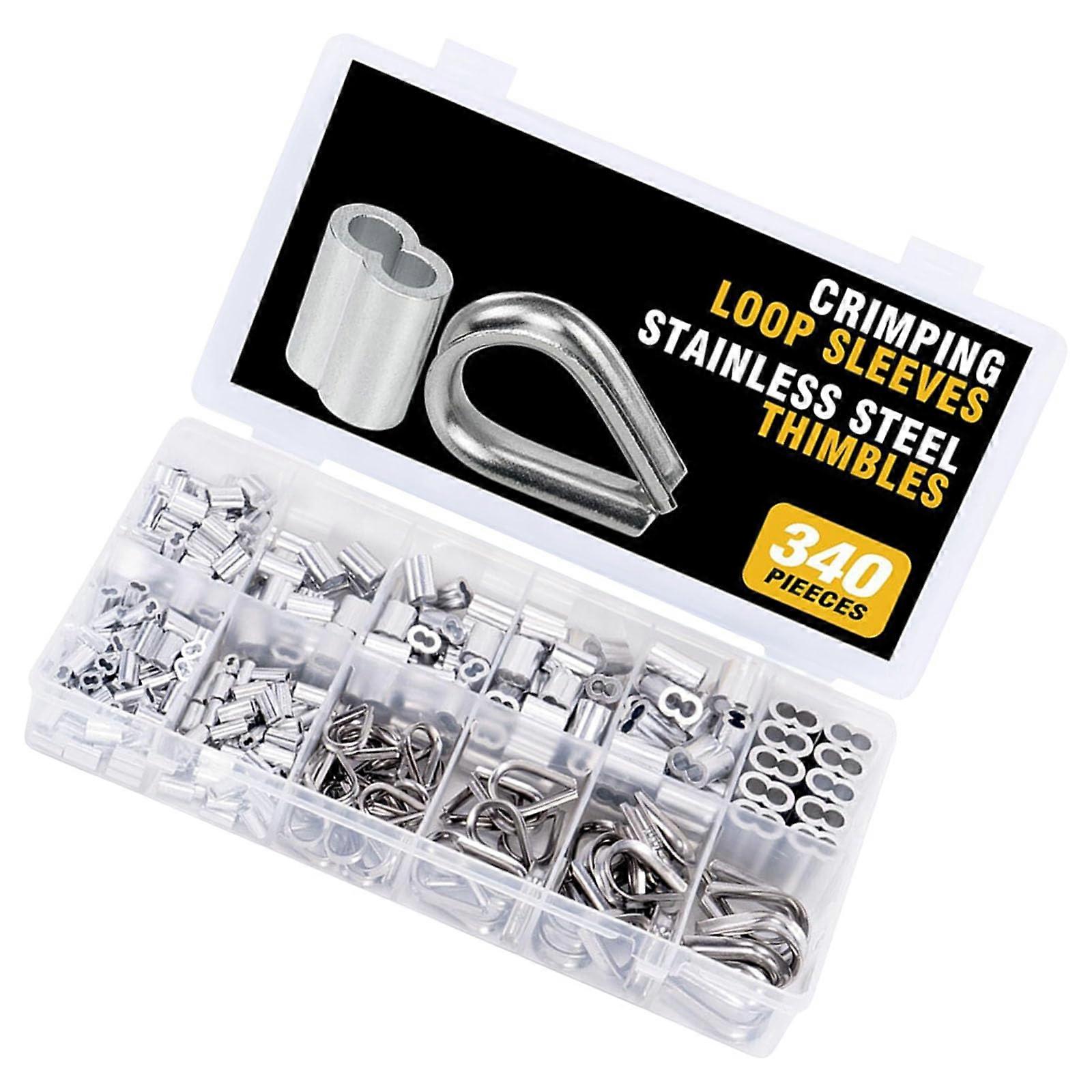 Wire Rope Crimping Looping Sleeves 340pcs Double Barrels Ferrules for Wire Rope and Fishing Line Assortment