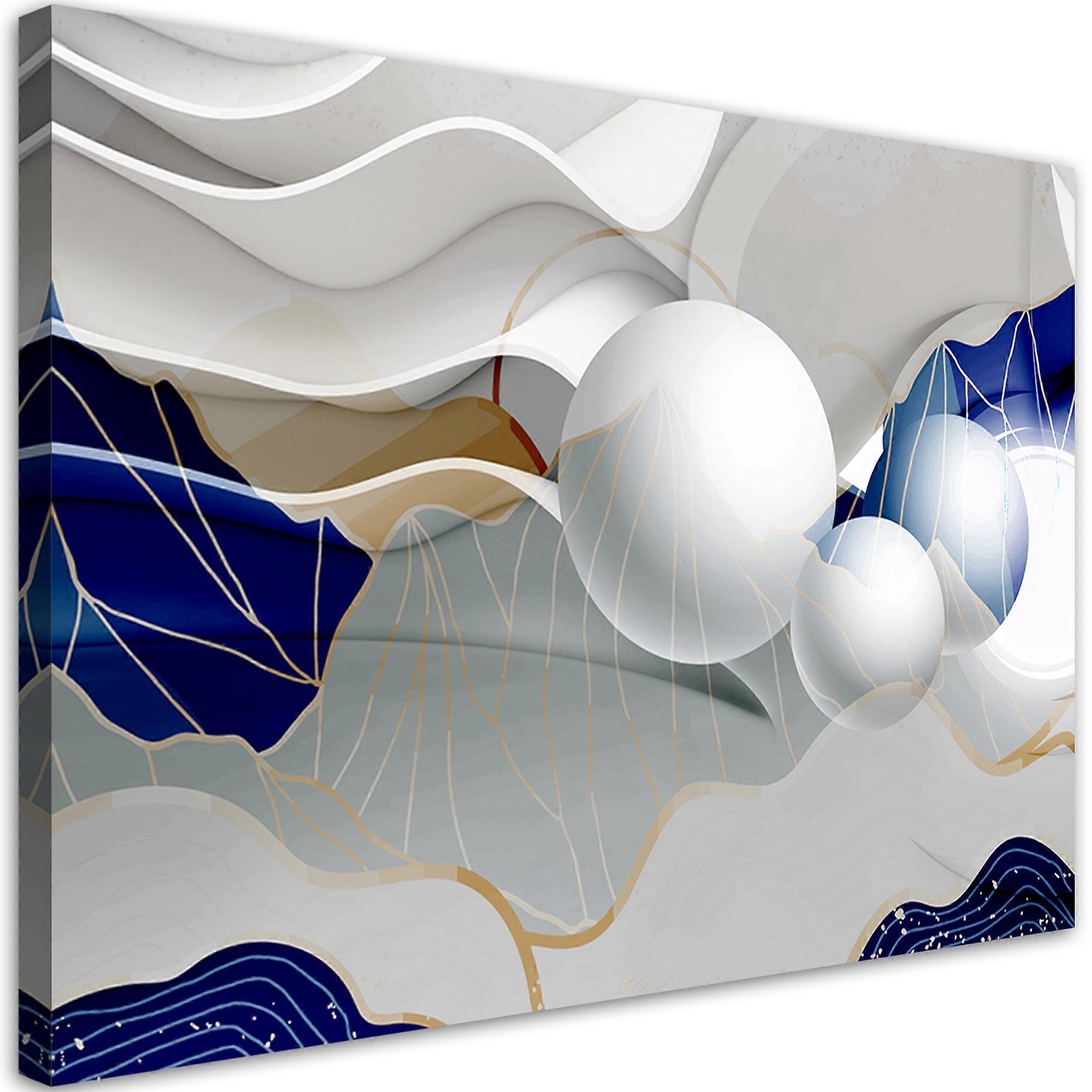 Lienzo, Abstracción azul con bolas 3D - 60x40