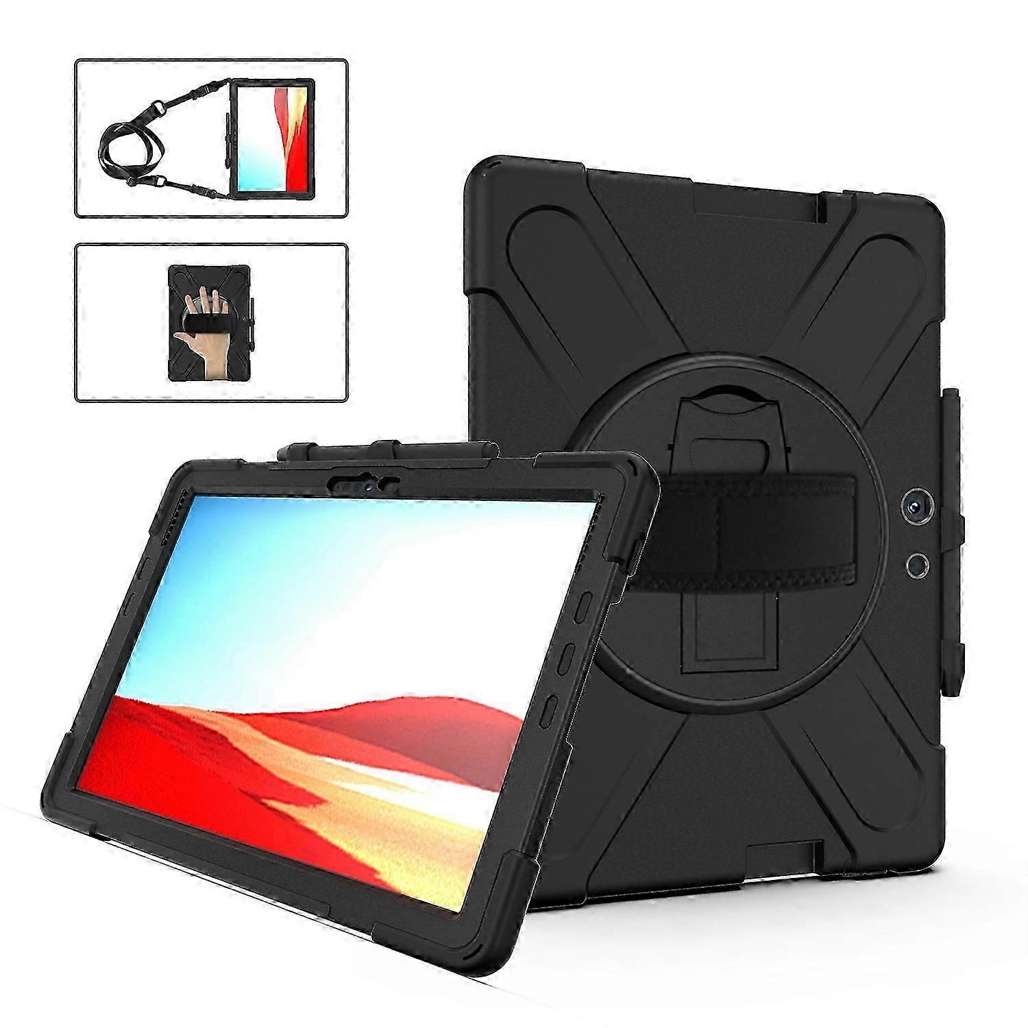 For Microsoft Surface Pro X / Pro X 2021 Shockproof Colorful Silicone + PC Protective Case with Holder & Hand Strap & Shoulder Strap & Pen Slot