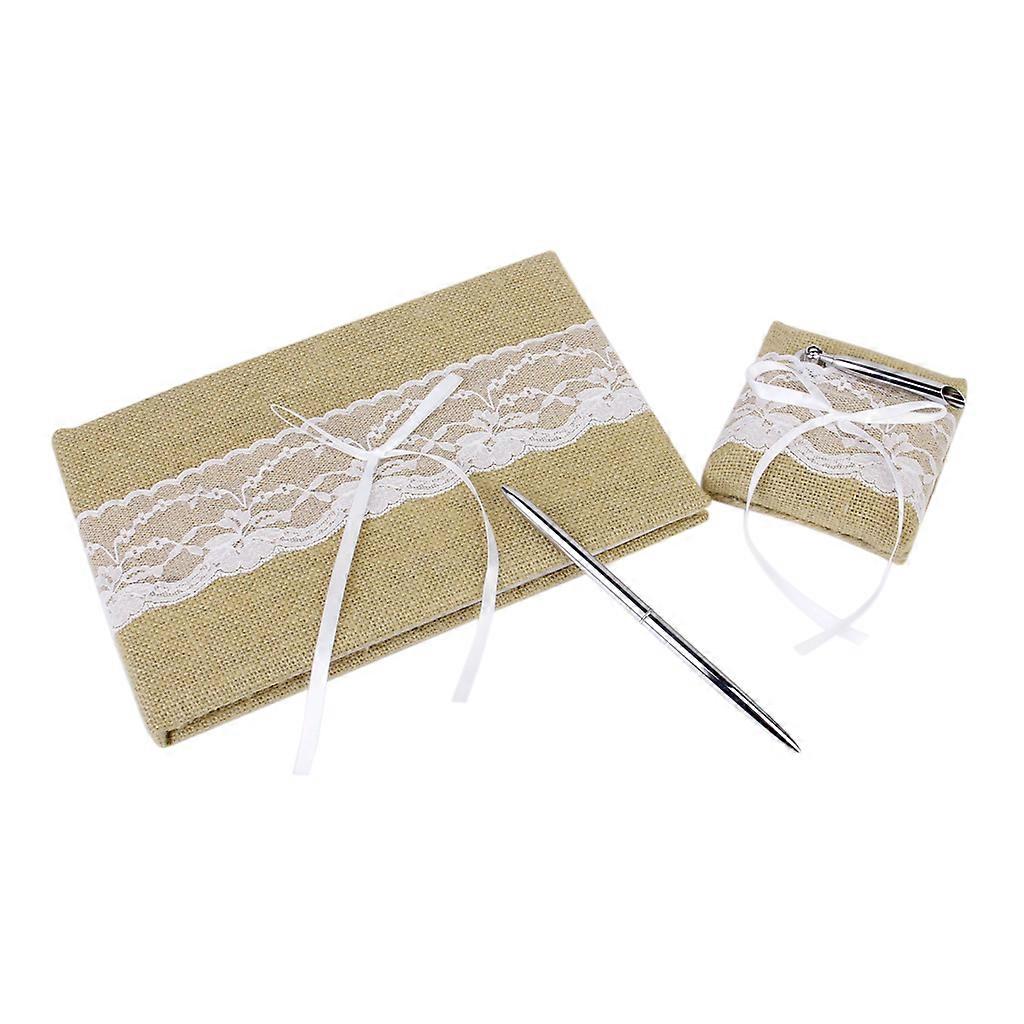 Rustic White Bowknot Burlap Guest Book Wedding Ceremony Reception