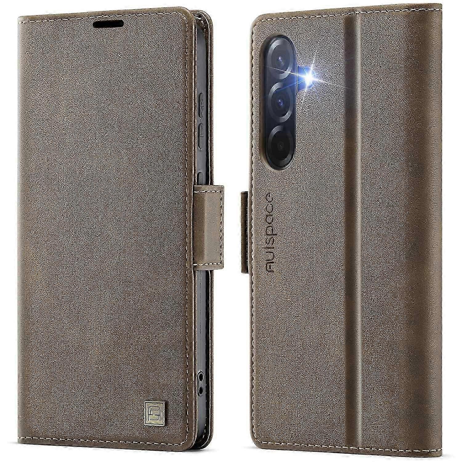 For  Galaxy A56 5G Case AUTSPACE A11 RFID Blocking Retro Leather Cell Phone Wallet Cover - Bl