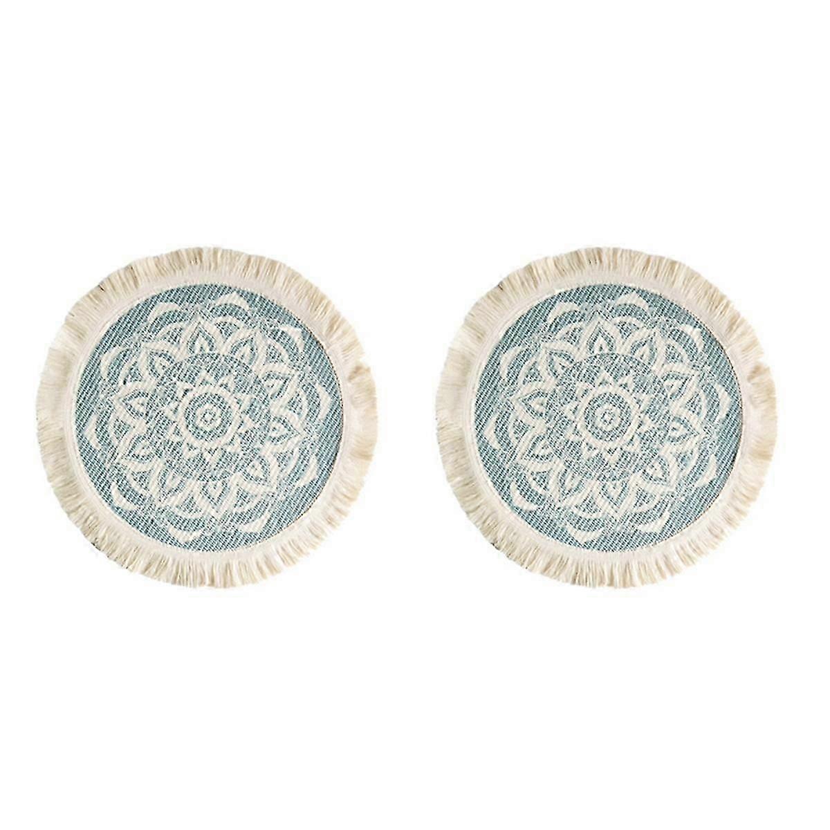 2Pcs Printed Place Mat Bohemian Printed Coaster for Home Insulation Circular Shape Dinner Table Lay