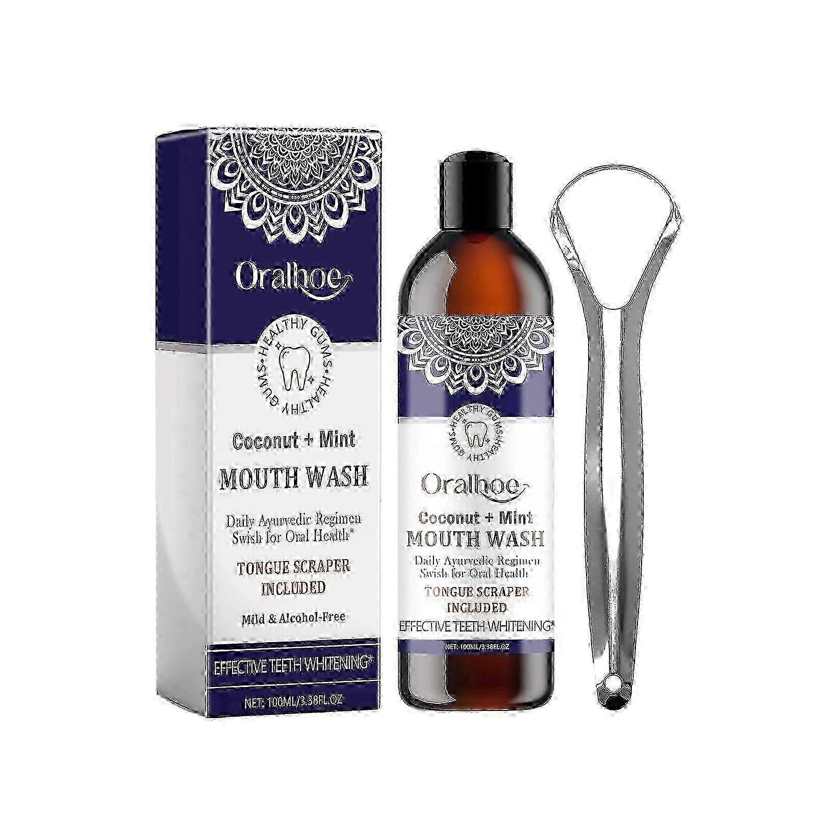 Bain de bouche à la menthe et à la noix de coco, haleine fraîche, langue propre, blanchiment des dents, soins bucco-dentaires, bain de bouche