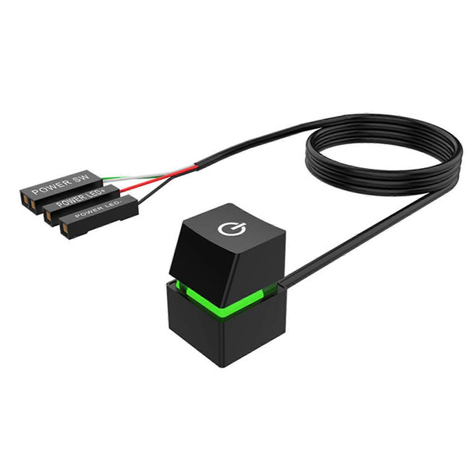 Desktop Computer Power Switch, External Remote Start PC Motherboard Power On Off Switch Button Extension Cable  Green Light Effect