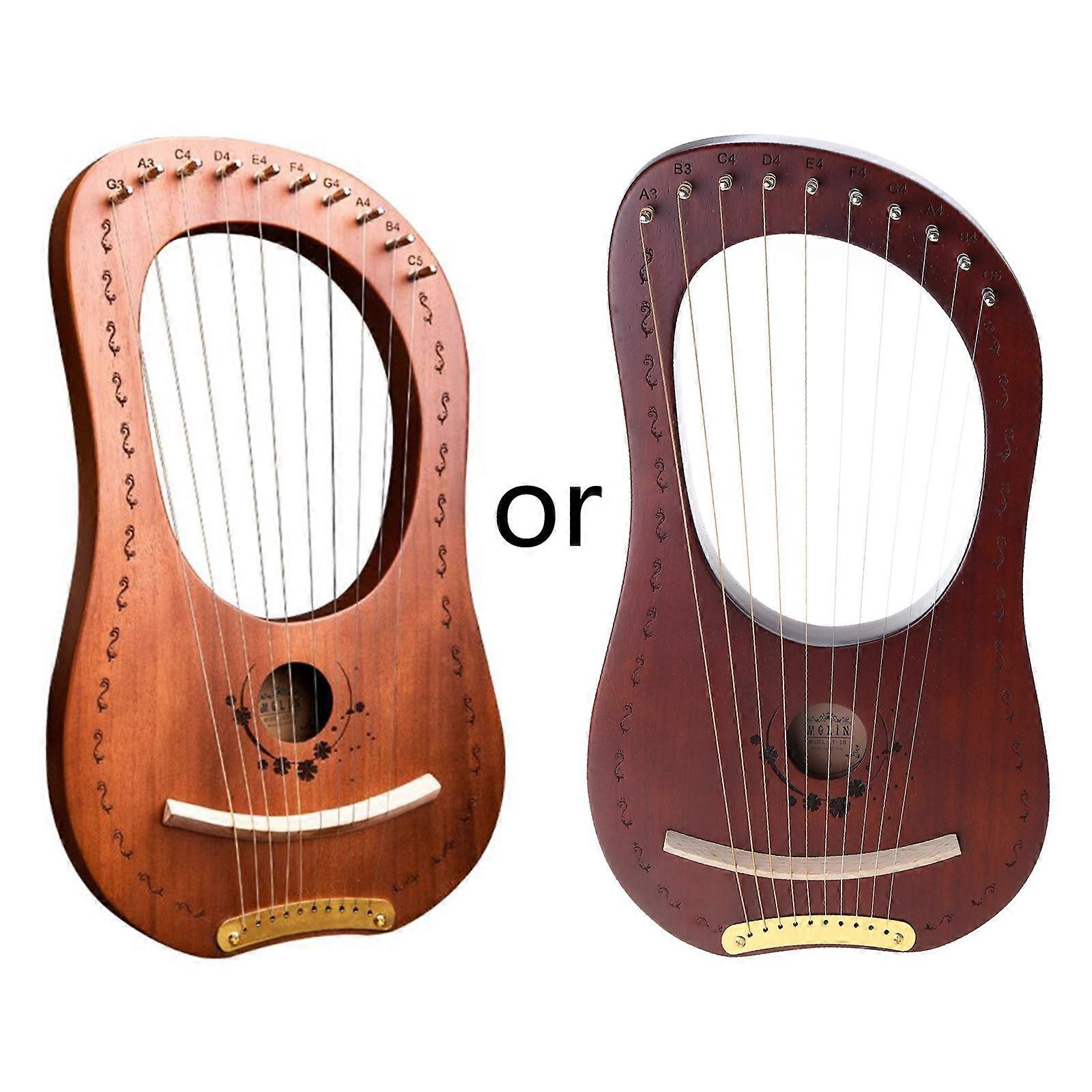 Portable 10 Metal String Practice Harp Scottish Traditional Irish Small Lyre Harp Gift for Professional Beginner Brown