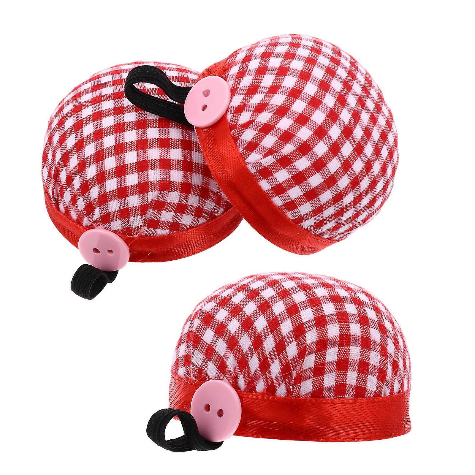 Wrist Pin Needle Cushion Bread Shape Simple Design Red Cloth Foam Sewing Tool 3Pack