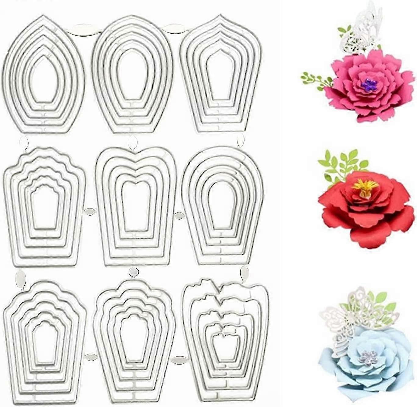 Flower Cutting Dies 9 Sets Metal Cutting Dies Suitable for Flower Crafting Scrapbooking DIY Embossing Die Cuts for Creative Projects and Pho