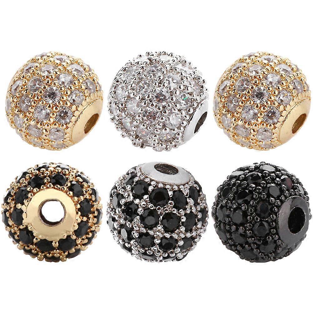 DIY Jewelry Supplies with 6pcs Assorted Color Copper and Zircon Beads for Decorating Smooth Surface