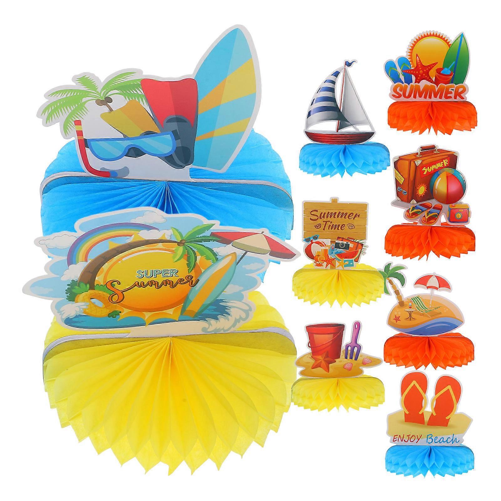 9pcs Tropical Paper Honeycomb Decorations for Hawaiian Party Centerpieces – Festive Table Decor with Easy Storage and Versatile Use