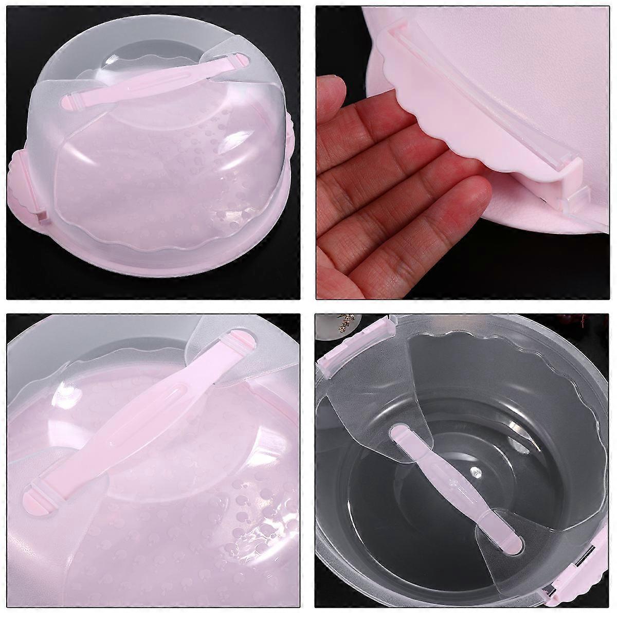 Carrier Cake Storage Container Pink Portable Food Storage Square Handheld 8 Inches Sealing Buckle 1Pack