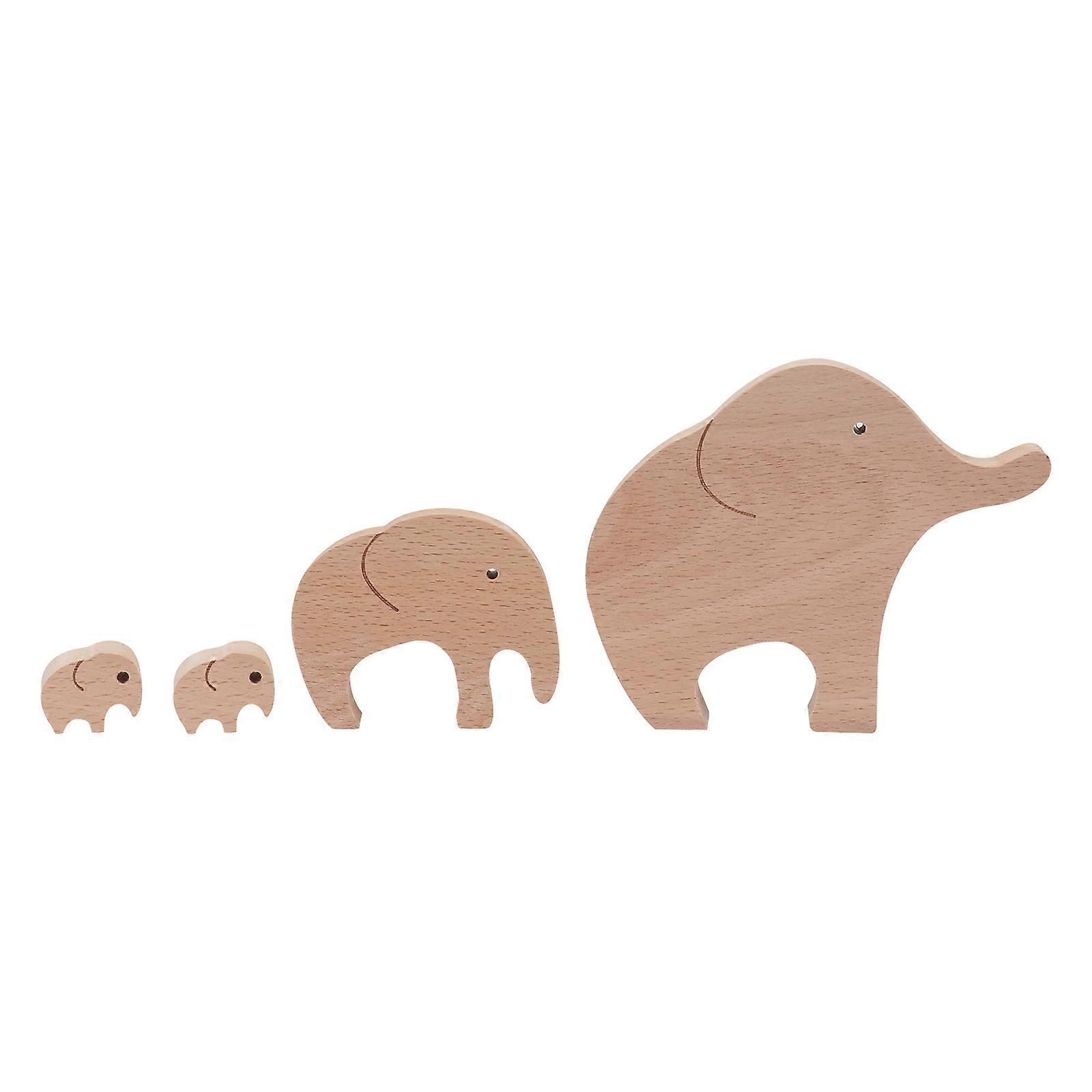 Desktop Decor Elephant Tabletop Ornament Simple Design Wood Material 4Pcs