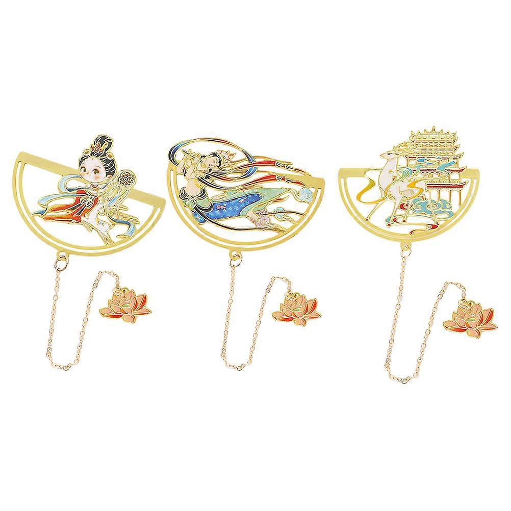 Marque intemporelle signets Marques de livre en métal pour la salle de classe à la maison 3Pcs Style chinois ancien