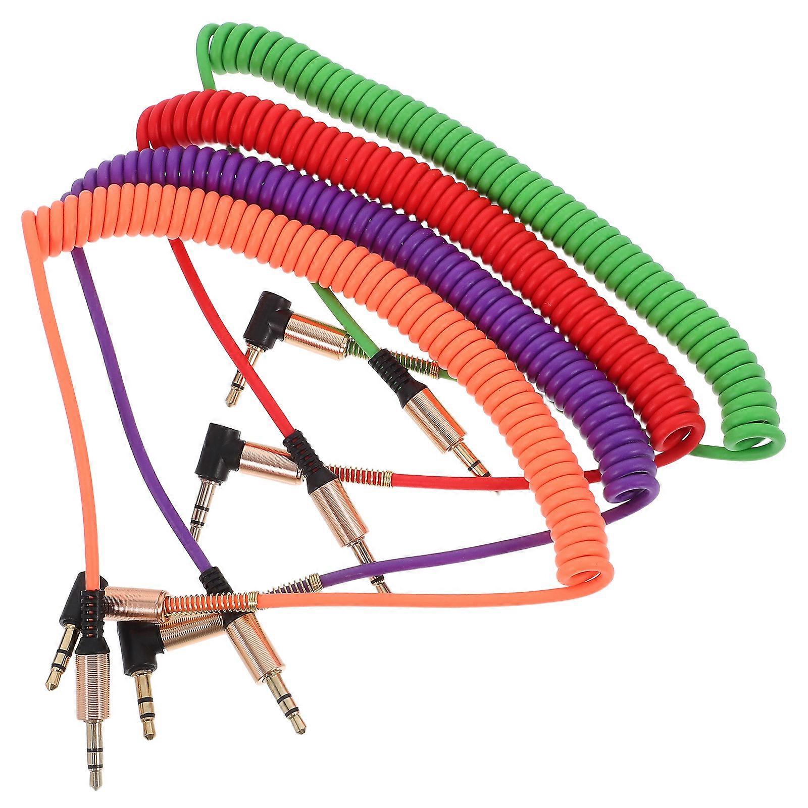 4 Pack Angled Coiled Audio Cable for Mixers, Microphones & Car Speakers – Stereo Connection Cord, Random Color Assortment
