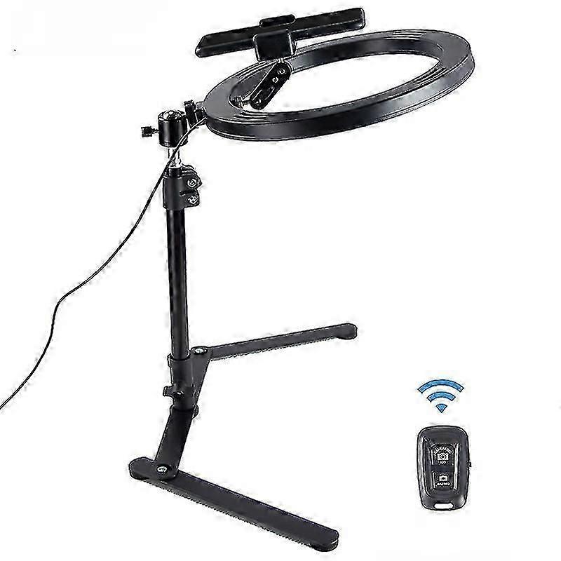 [מודל שלט רחוק] מסגרת תקורה + 10 אינץ' טבעת אור + זרוע רובוטית + קליפ E גדול + Bluetooth שלט רחוק-טלפון נייד סוגר שולחן עבודה עצלן O