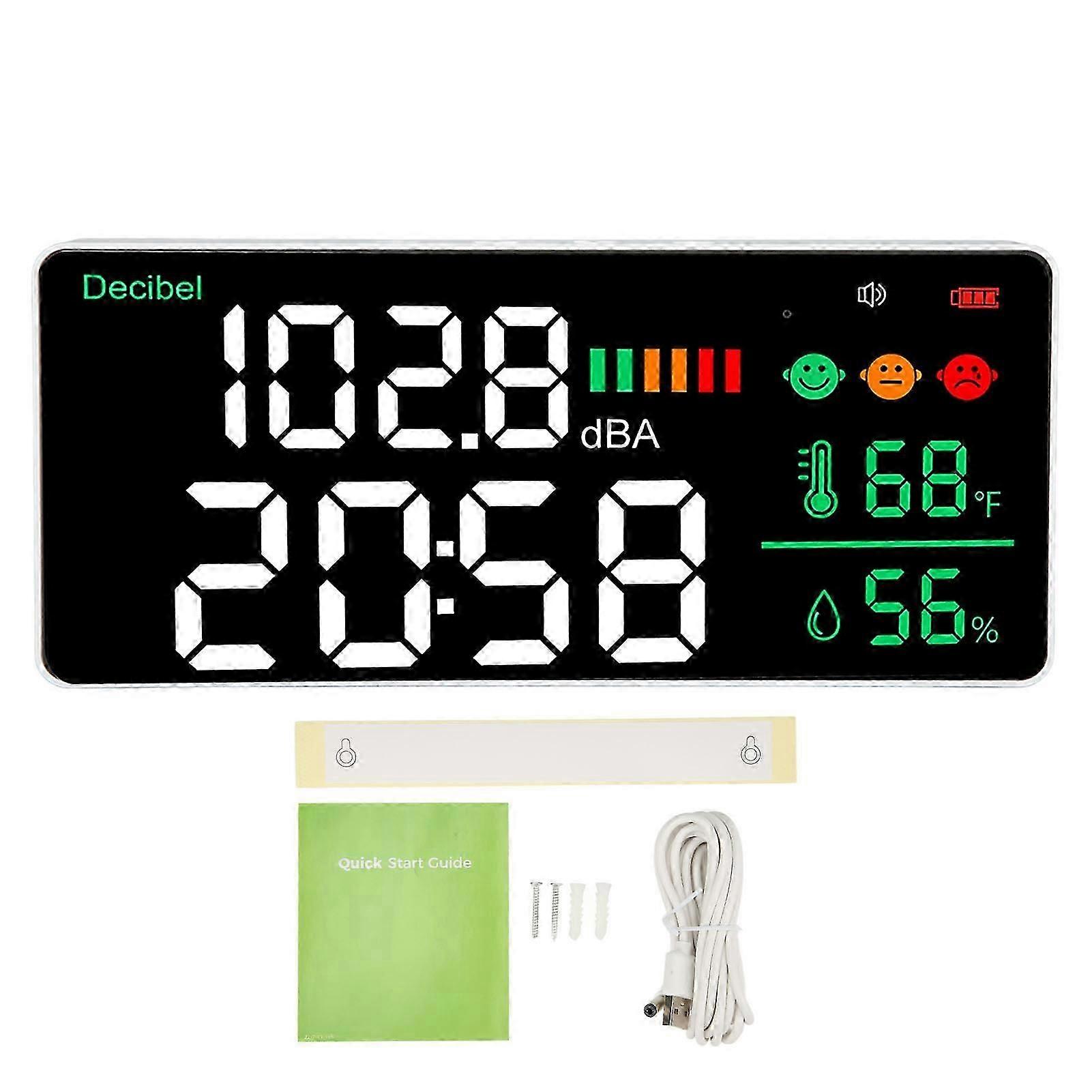 Decibel Meter 30 To 130db Wall Mounted Sound Level Reader 11 Inch LED Time Temperature Humidity Noise Meter
