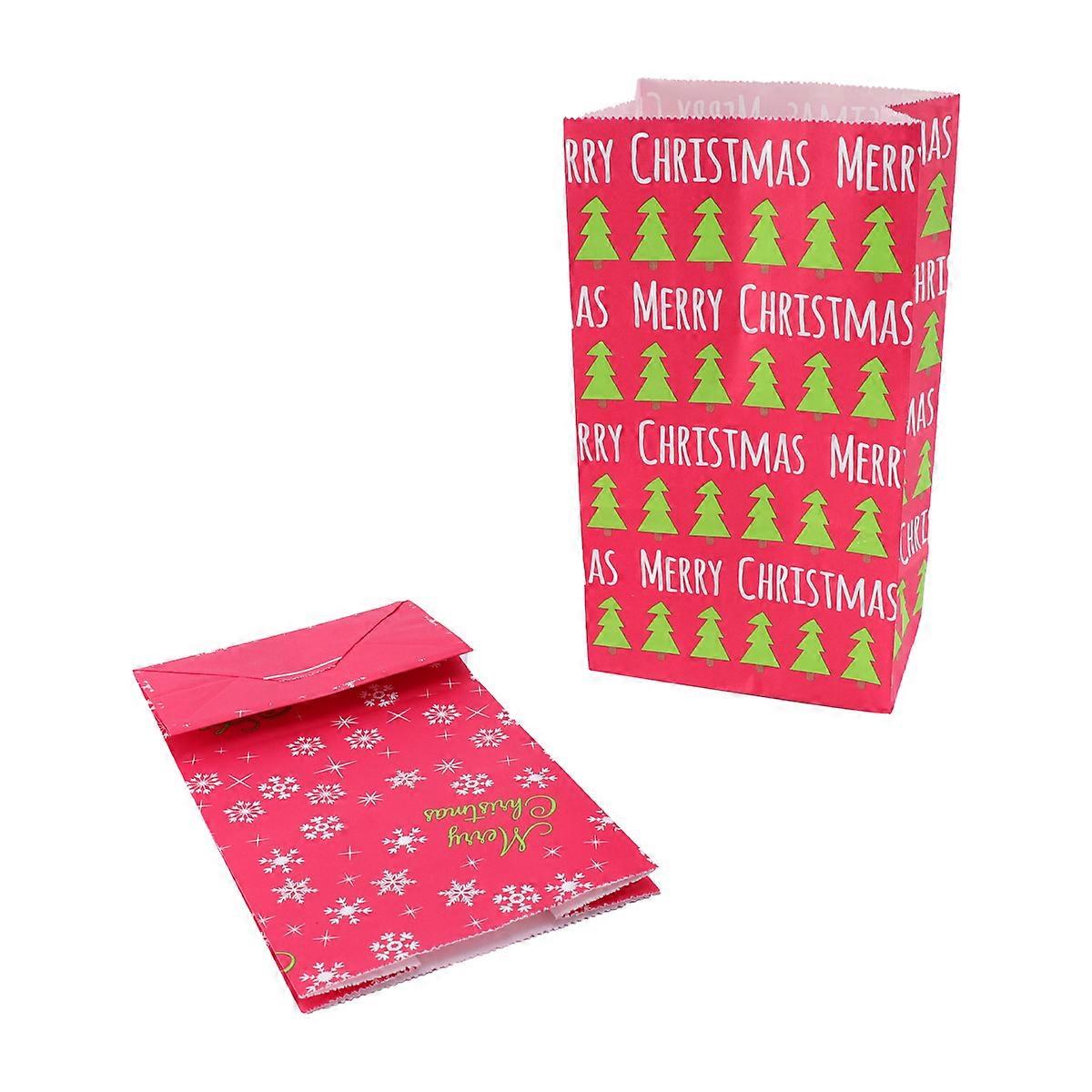 Christmas Theme Kraft Paper Bag Red Rectangular Storage Container 12Pcs