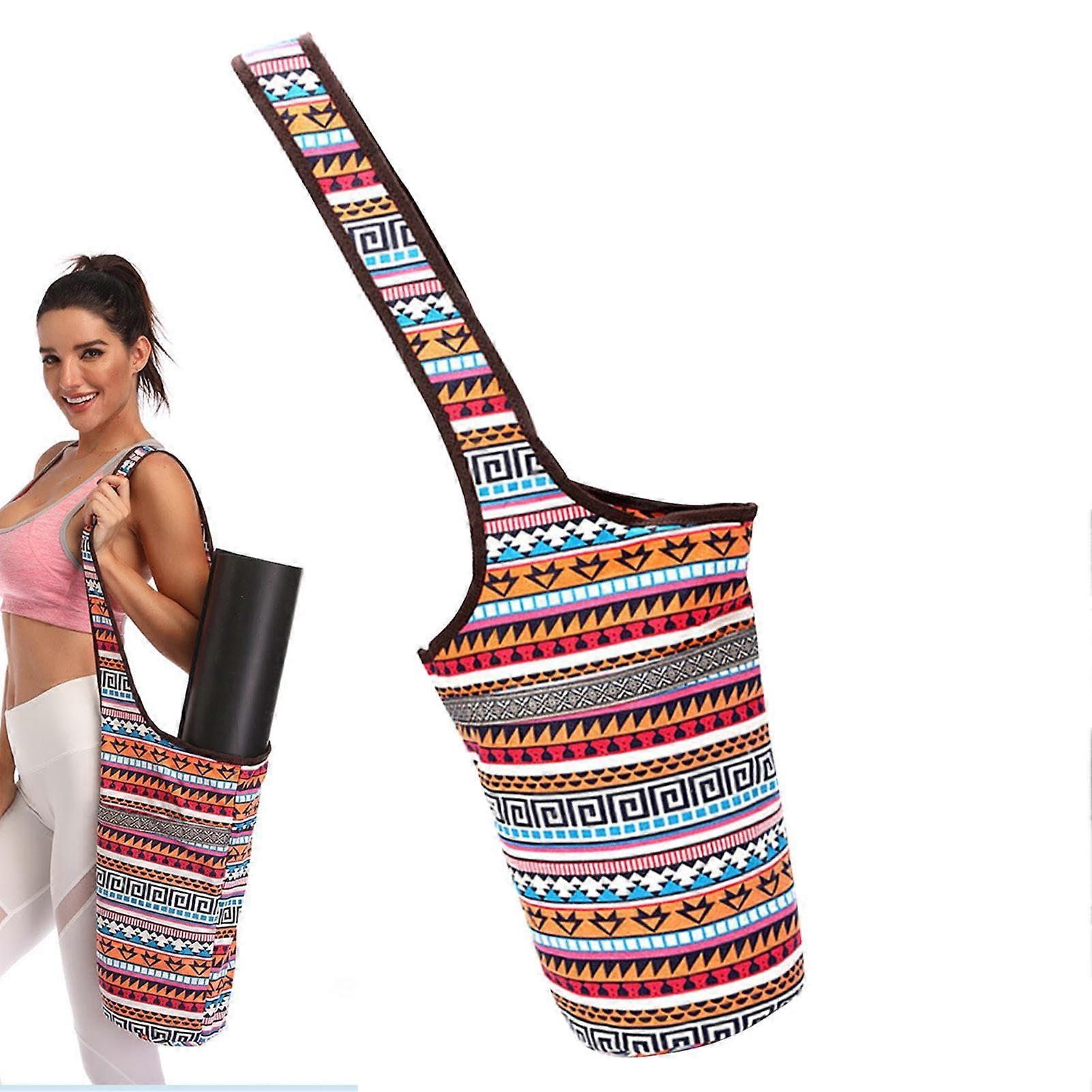 Yoga mat bag – bag for exercise mat large yoga mat bag with carrying strap multiple pockets with elastic width fitness accessories colorful