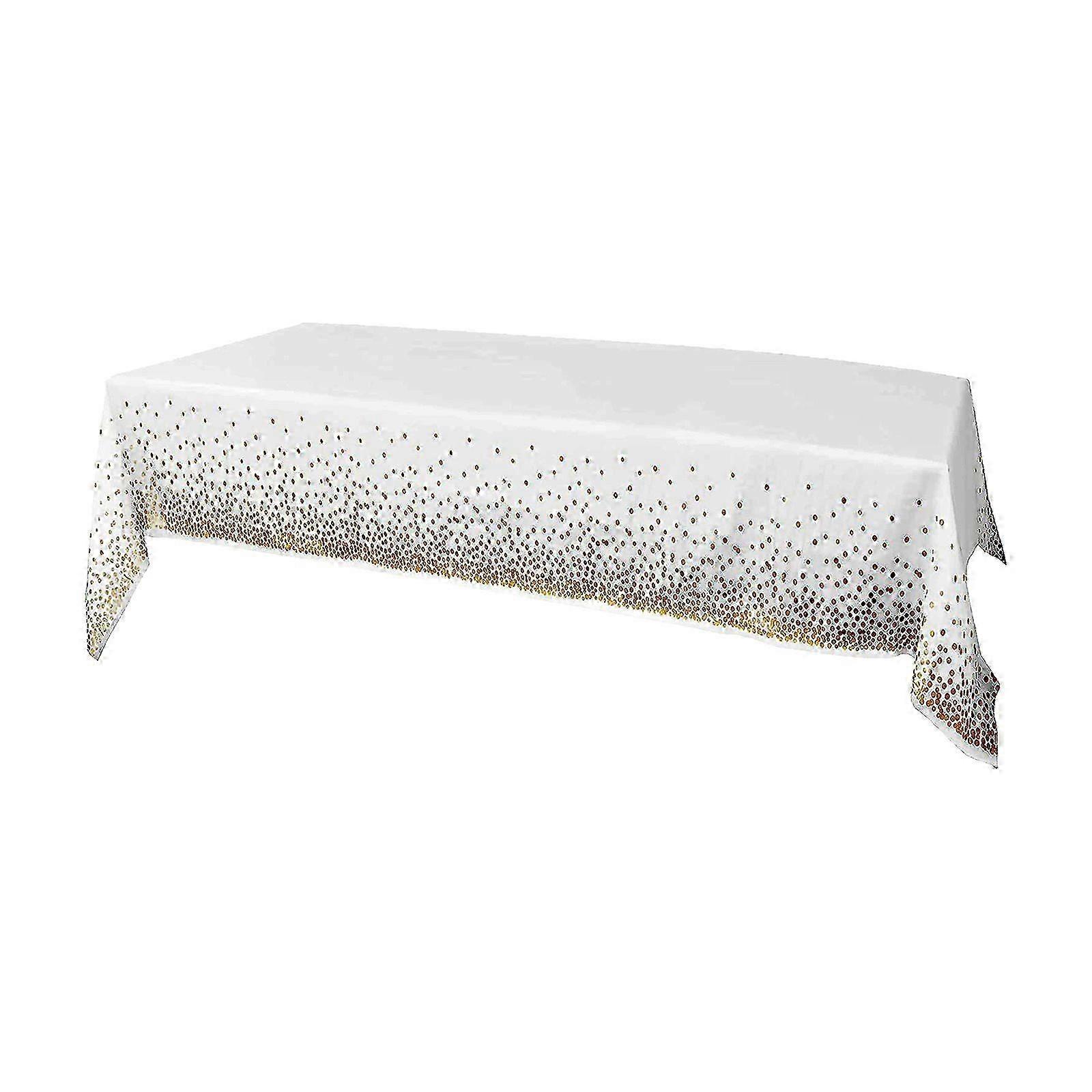 Gold-Knit Disposable Tablecloths | 4pc White Plastic Table Cover Set