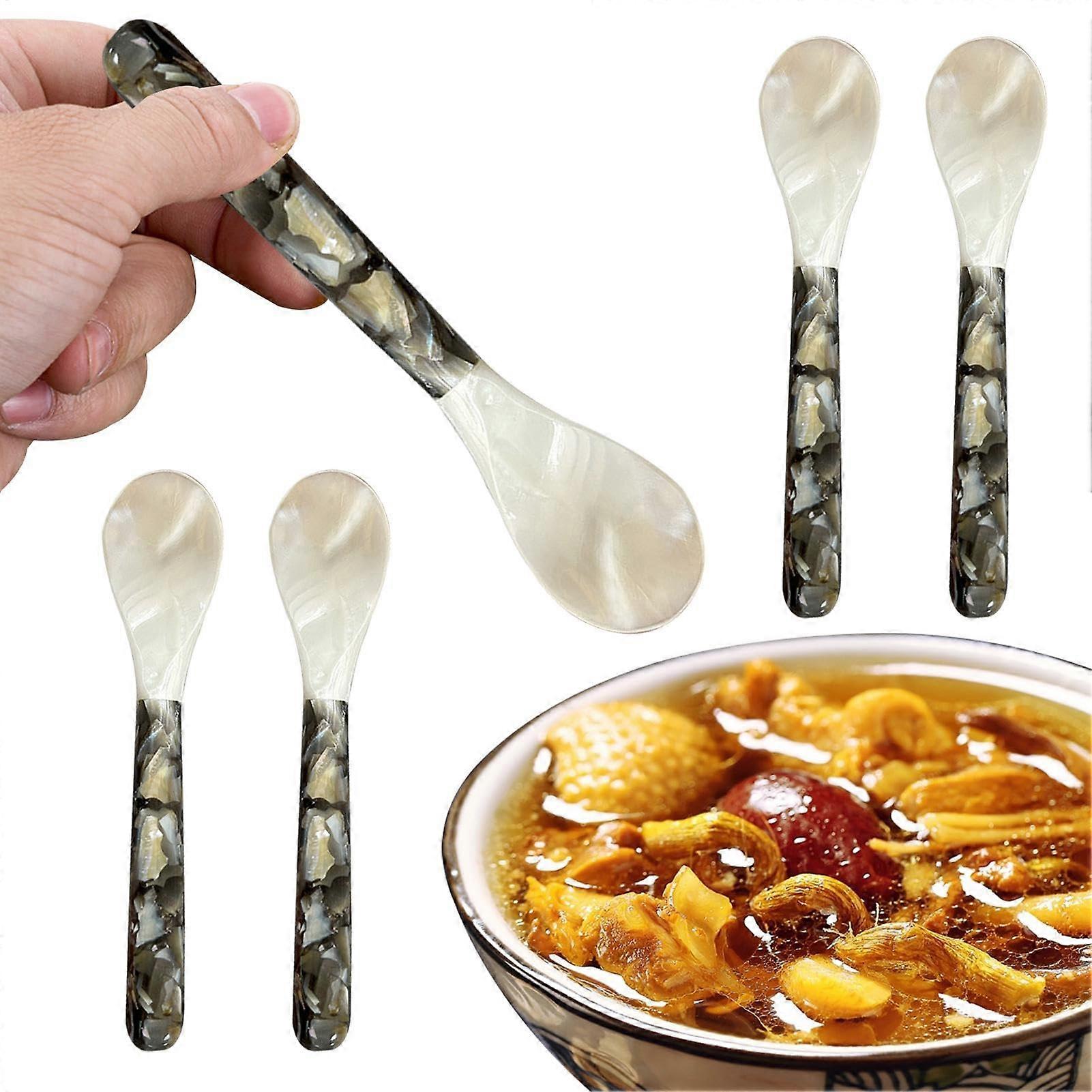 Pearl Spoon for Caviar, Handmade Shell Spoon Set of 5, Elegant 13 Cm Shiny Caviar Server for Delicacies