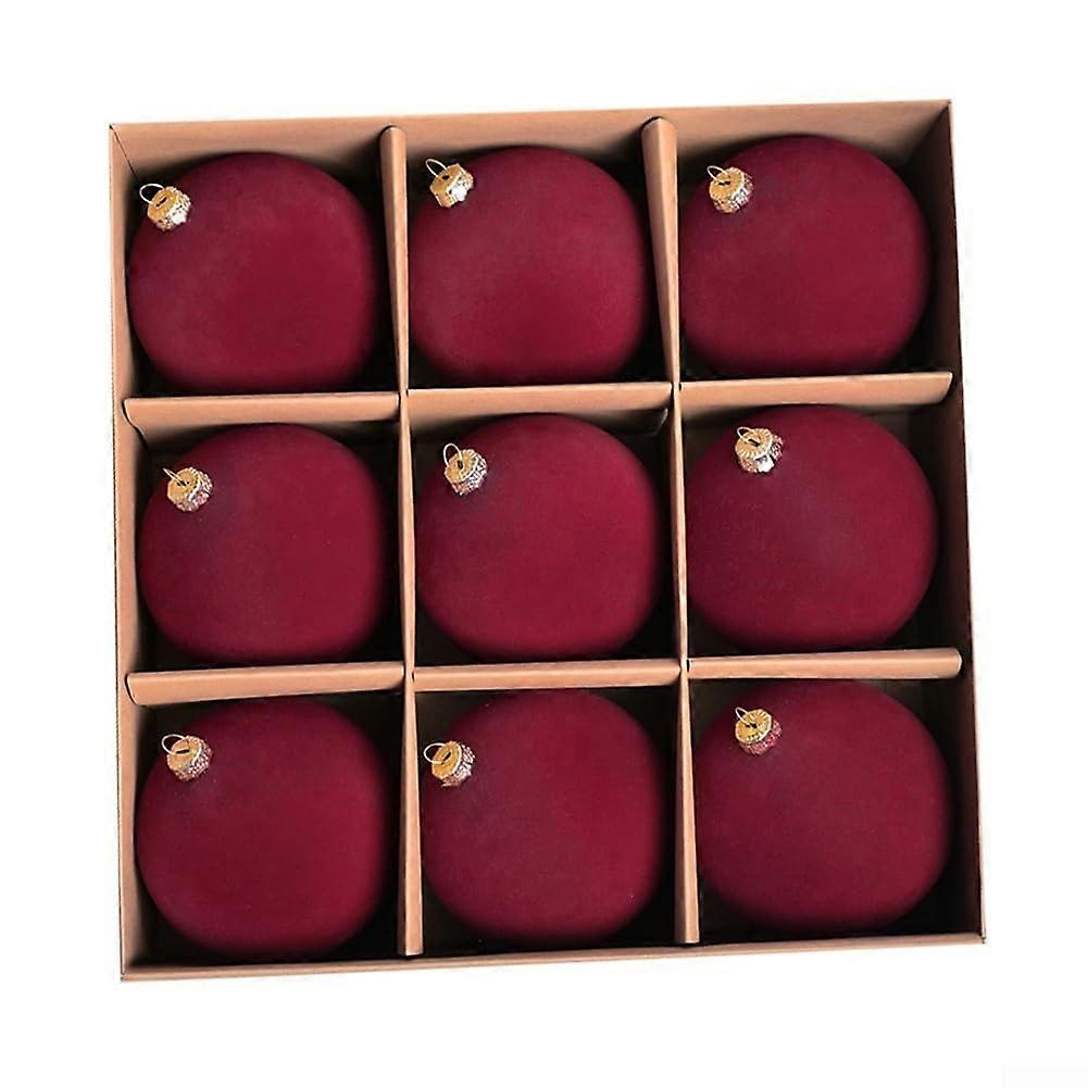 Christmas Ornaments Set 9 Pieces Large Velvet Baubles for Tree ( Red)