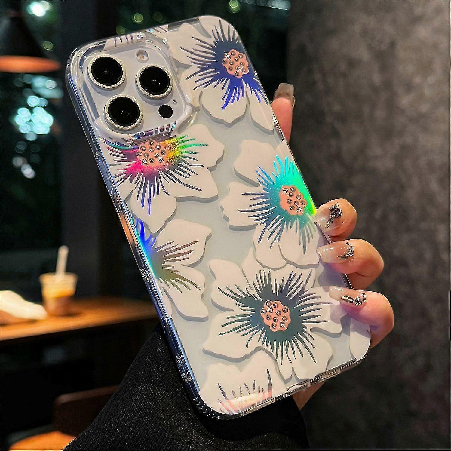 Clear Phone Cover with Laser Flower Design for Compatible Brand Devices - Little Daisies