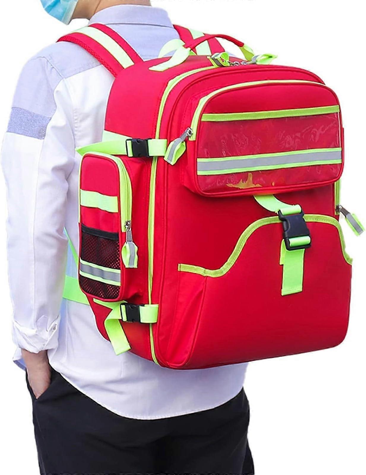 First Aid Backpack - Empty Medical Trauma Bag with Reflective Strips for Home Care, Travel, and Emergency Use