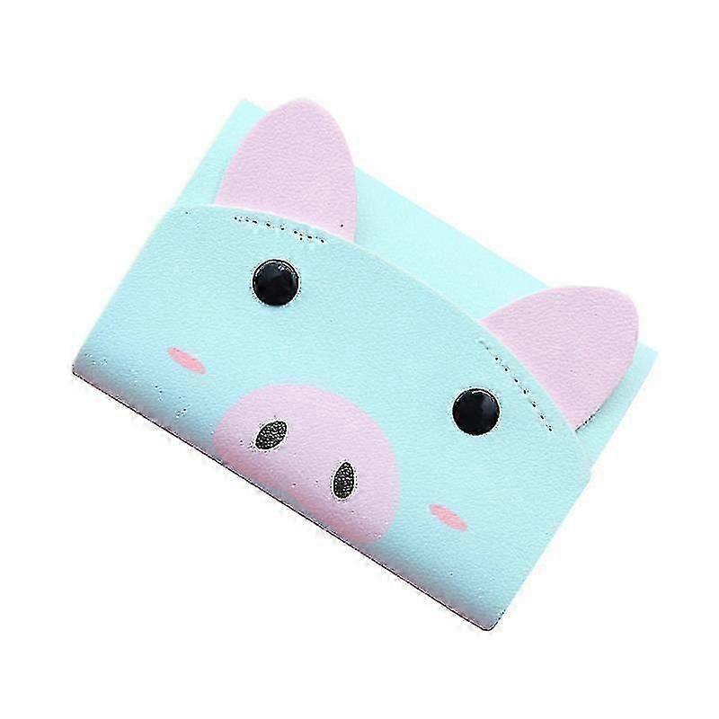 الكرتون خنزير حامل البسيطة المحمولة الجلود حامل الائتمان حقيبة القضية (أخضر فاتح)