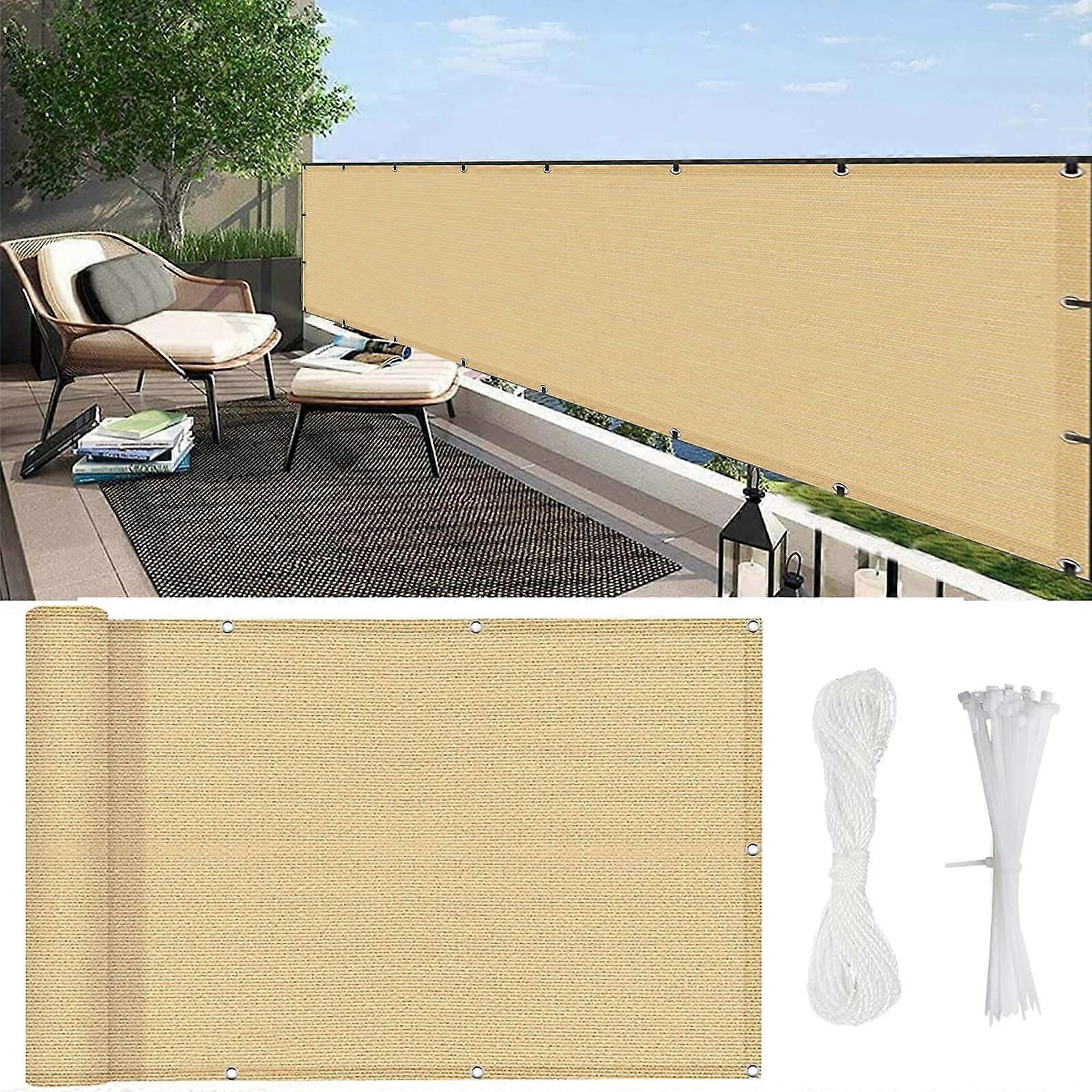 Balcony Privacy Screen, 125 x 450 cm, 185 g/㎡ HDPE, UV Protection, Privacy Screen, Fence with Cable Ties for Balcony Railing, Patio, Sand Yellow