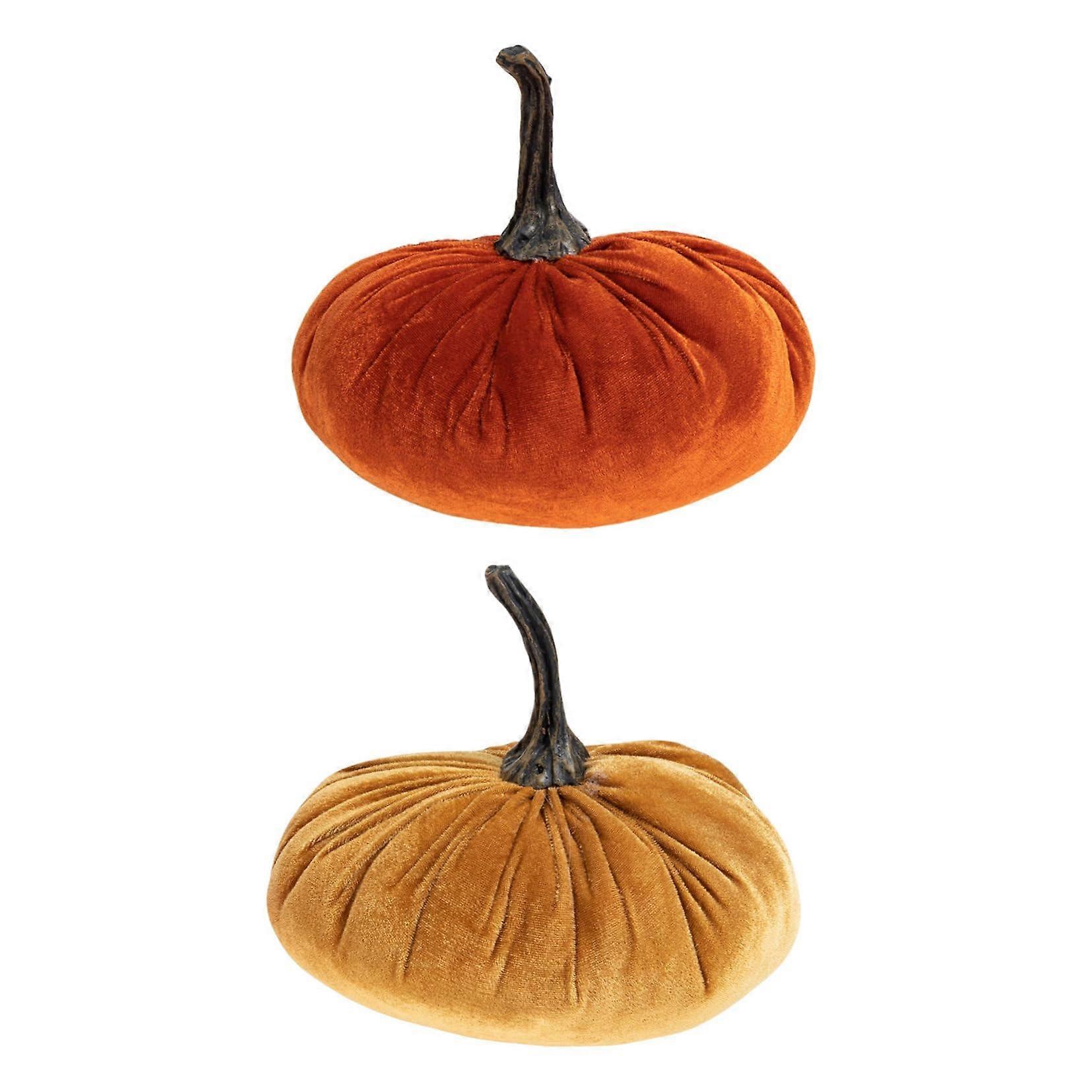 Fabric Pumpkin Lanterns Pack of 2 Soft Plush Decorative Pumpkins for Fall Decor