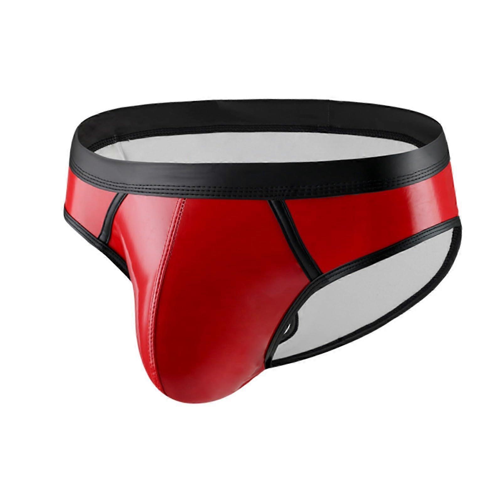 Boxer pour hommes Sous-vêtements en cuir verni String String Sous-vêtements de lingerie Lingerie en maille pour hommes Shorts string Pantalons courts L Rouge
