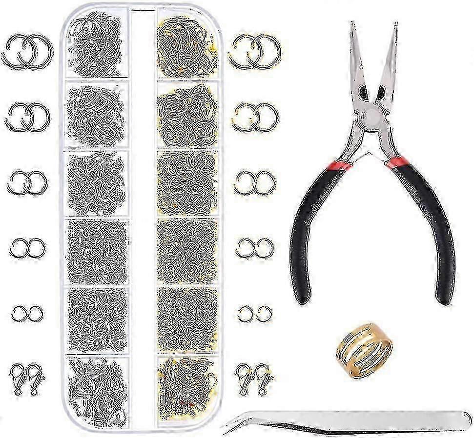 1200pcs Open Jump Rings And Lobster Clasps Jewelry Findings Kit With Pliers For Crafting