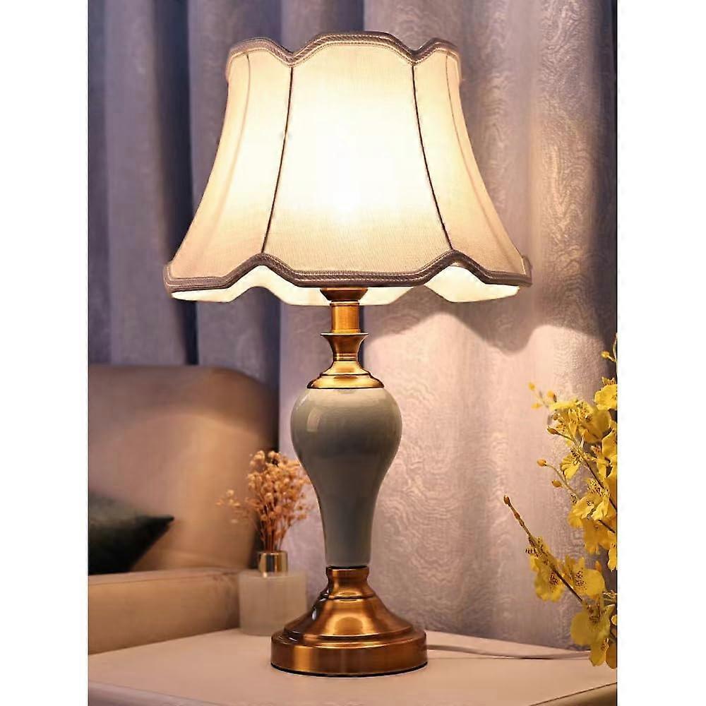Table Lamp Max 60W for E27 Bulbs Bedside Lamp with Beige Fabric Shade 220V Ceramic Base Not Included