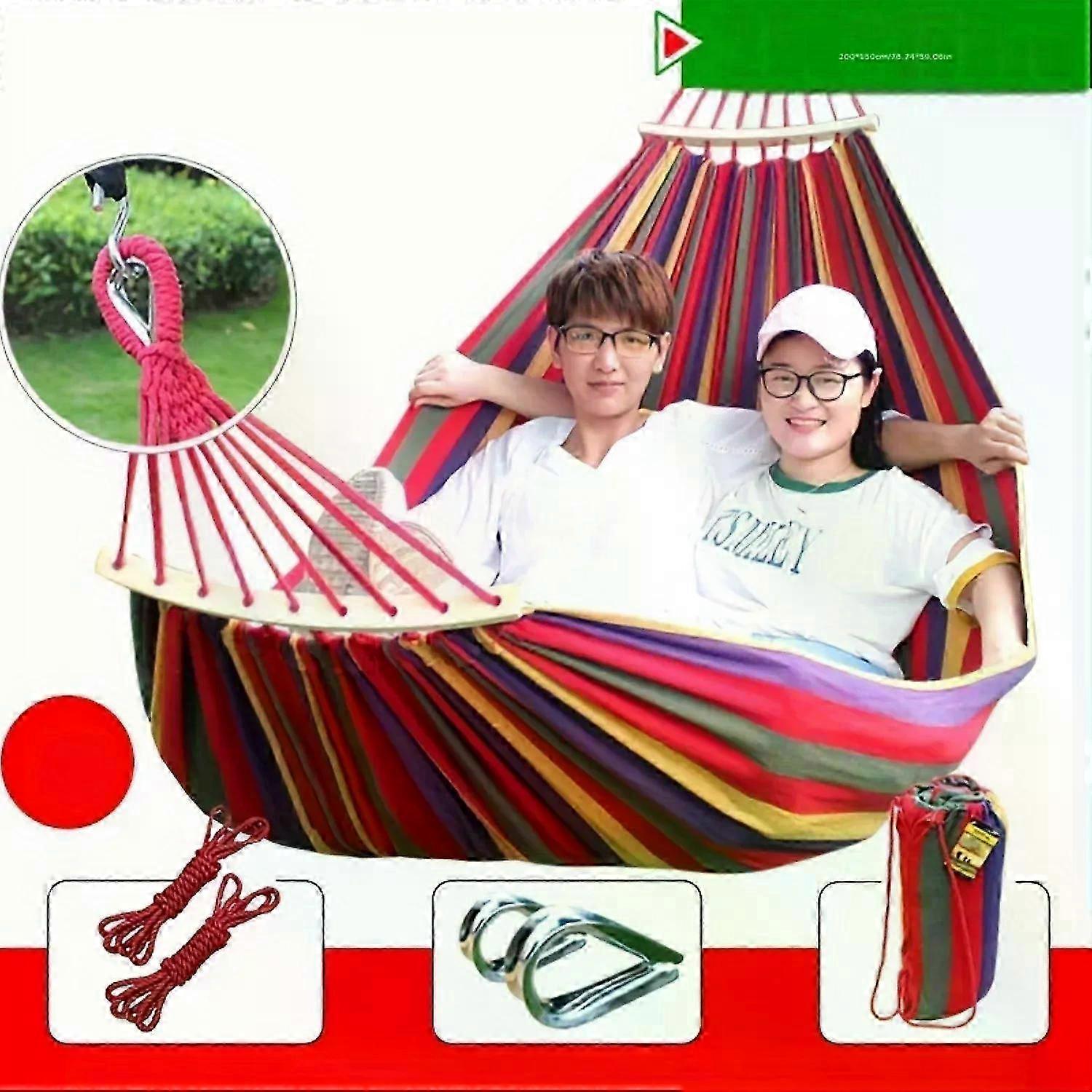 Thickened Canvas Anti-Rollover Hammock - Sturdy Woven Textile Swing with Hanging Chair, Portable and Easy to Install