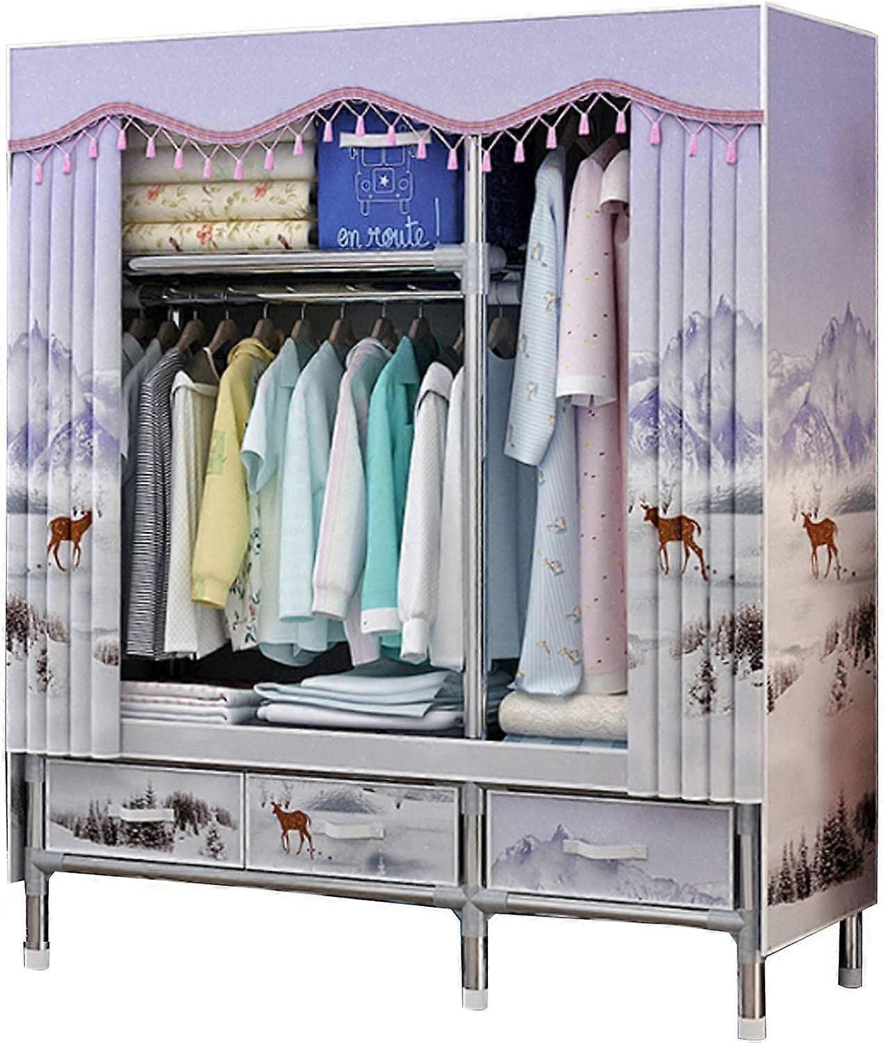 Canvas Wardrobe, Large Fabric Wardrobe Shelves with Clothes Rail, Foldable Wardrobe for Bedroom, D120 x 45 x 168 cm, Portable Wardrobe