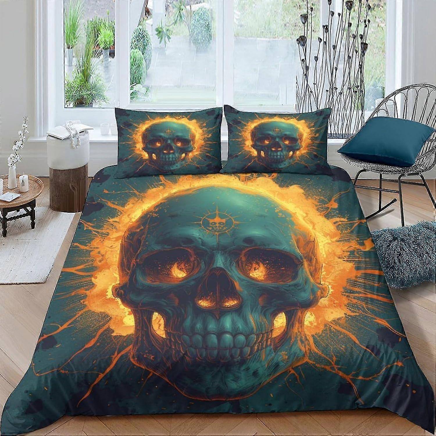 Conjunto de capa de edredom de caveira de microfibra ultra macia 3 peças conjunto de cama dupla com fronhas