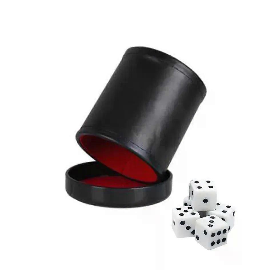 Leather Dice Cup with Lid Green Red Lining Interior Quiet in Shaking for Liars Dice Farkle Yahtzee Board Games with 5 pcs Dice