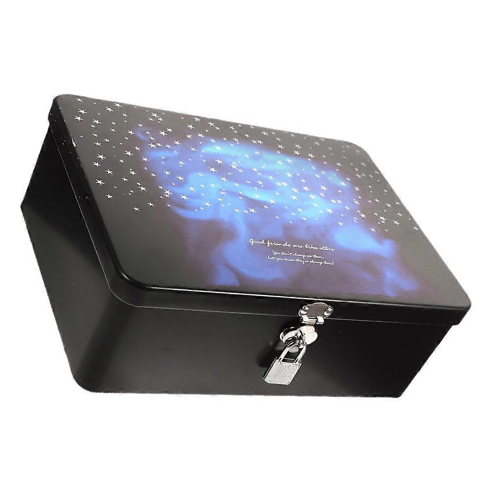 Lockable Storage Box Jewelry Box Home Use Dark Blue Rectangle Iron 1Set