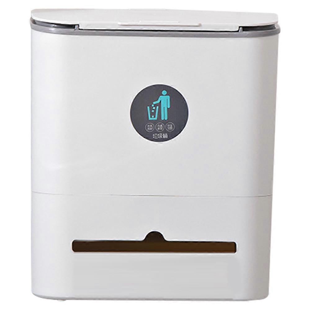Kitchen Garbage Bin Hanging Trash Can with Odor Prevention Easy Disposal Function White Grey Plastic 30x25cm 1Set