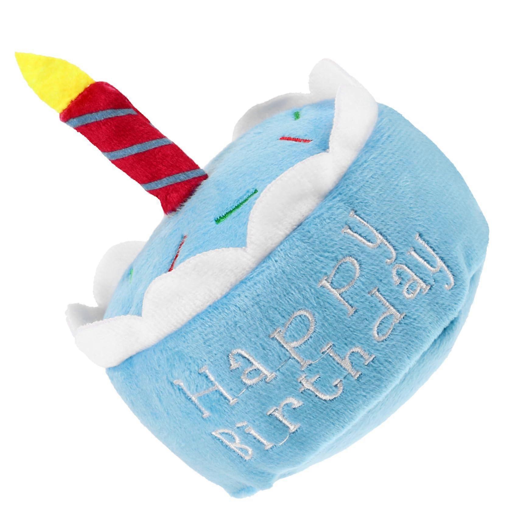 Plush Dog Toy Birthday Cake Squeaky Chew Toy for Fun and Entertainment, Soft Material Suitable for Small and Medium Pets, Sky Blue