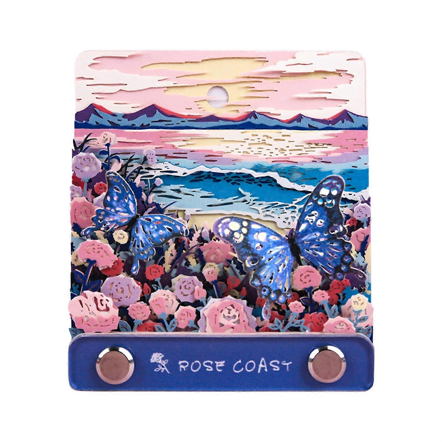 3D notepad, handtorn rose coast, paper sculpture, artwork, exquisite, creative, nonstick coated, sticky notes, cards for office, home, gifts