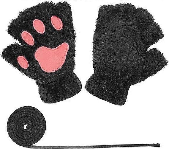 ZENGO Cat Claw Bear Paw Fingerless Winter Plush Gloves 1*Pair