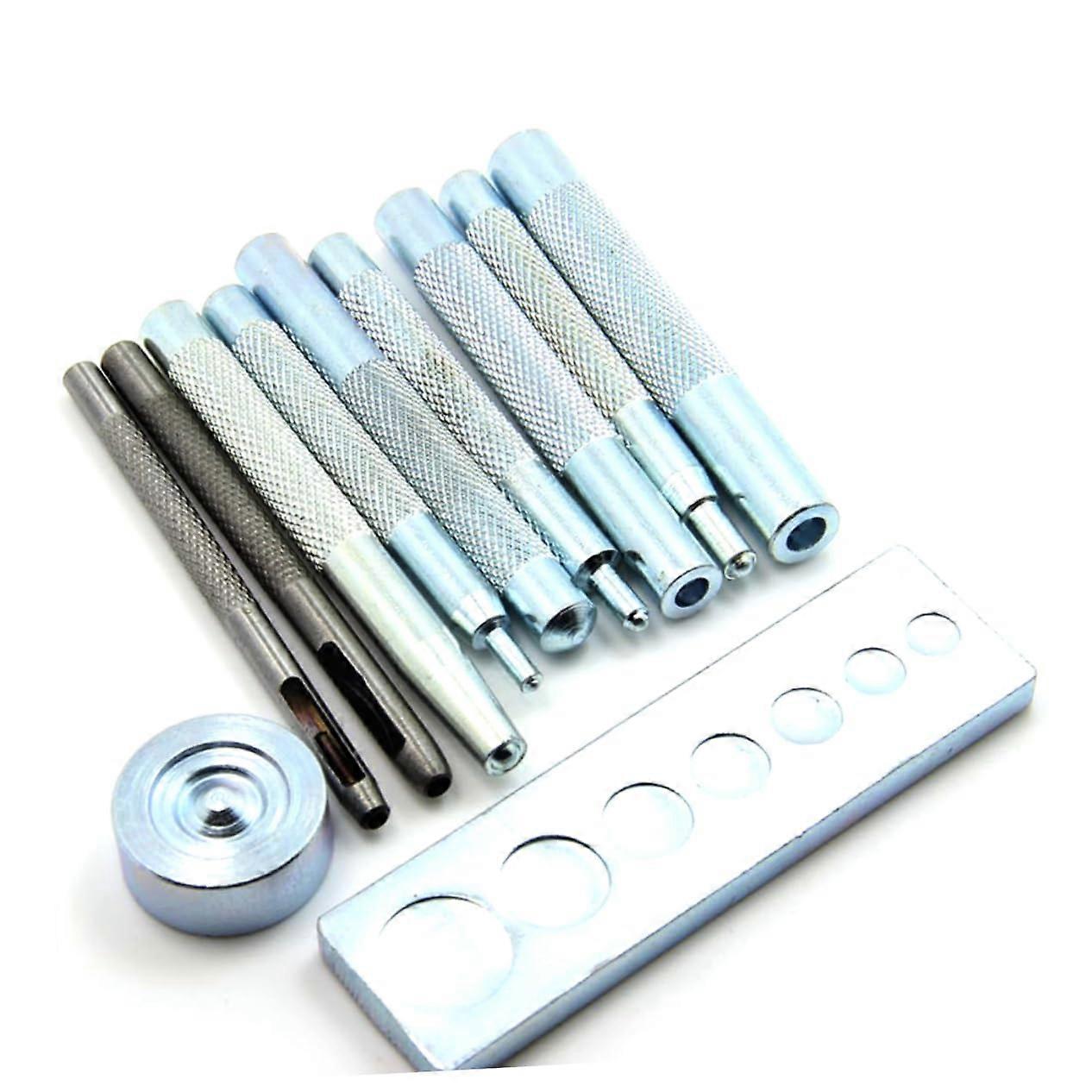 11piece Leather Craft Tool Set with Base for Punching and Installing Snap Buttons, Rivets, and Eyelets, Featuring Ergonomic Handles for Better Grip