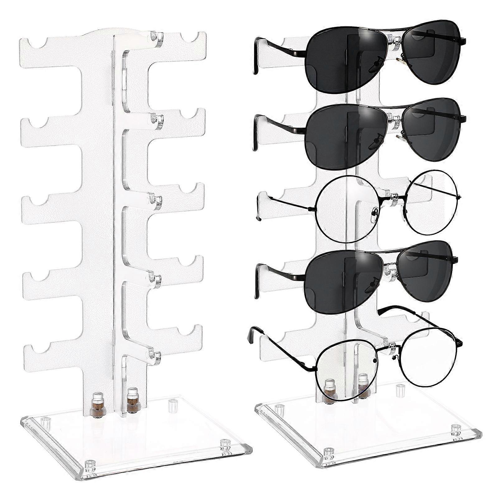 Eyeglasses Frame Stand Acrylic Display Rack Transparent Simple Design for Home Store Desktop Sunglasses Organizer 32x15cm 2Pack