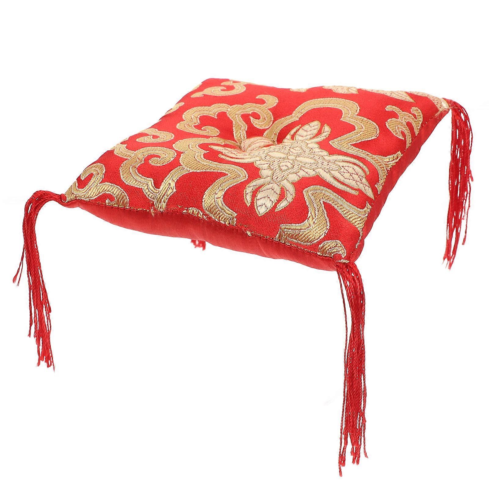 Cloth Sound Bowl Mat Bowl Placement Buddhist Ritual Instruments Square Concave Center 12x12x3cm Red Polyester 1Pack