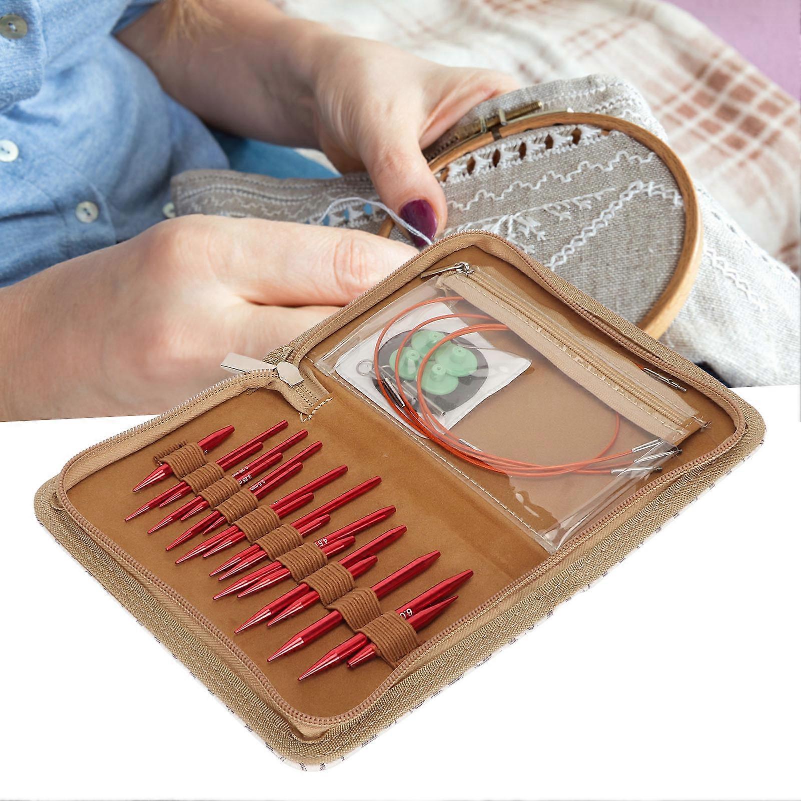 Circular Knitting Needle Set Aluminium 3 to 6mm Smoothing Interchangeable Circular Needle Set with Bag for Fabric 