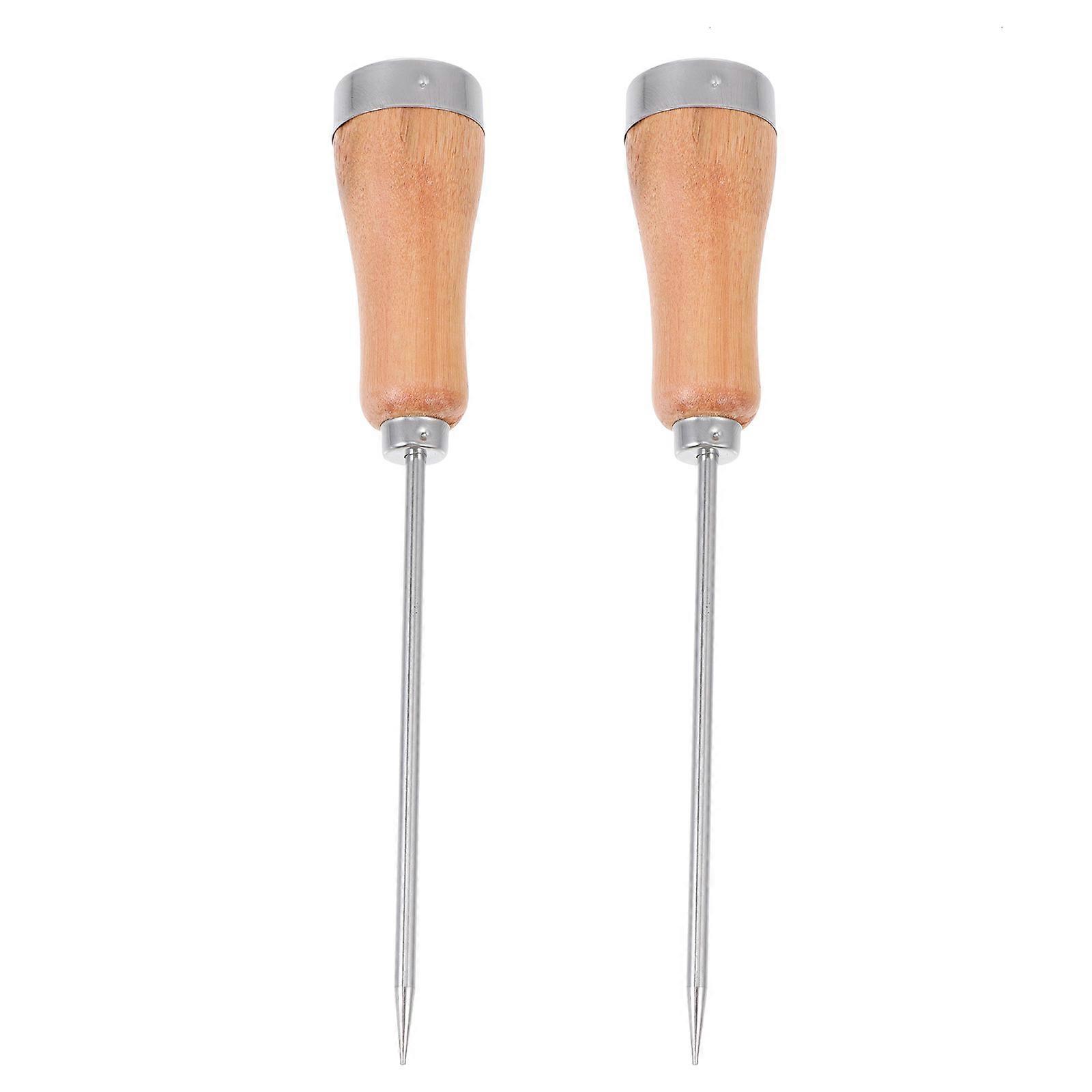 Ice Safety Pick Stainless Steel Wooden Handle For Home Use Khaki 2Pcs