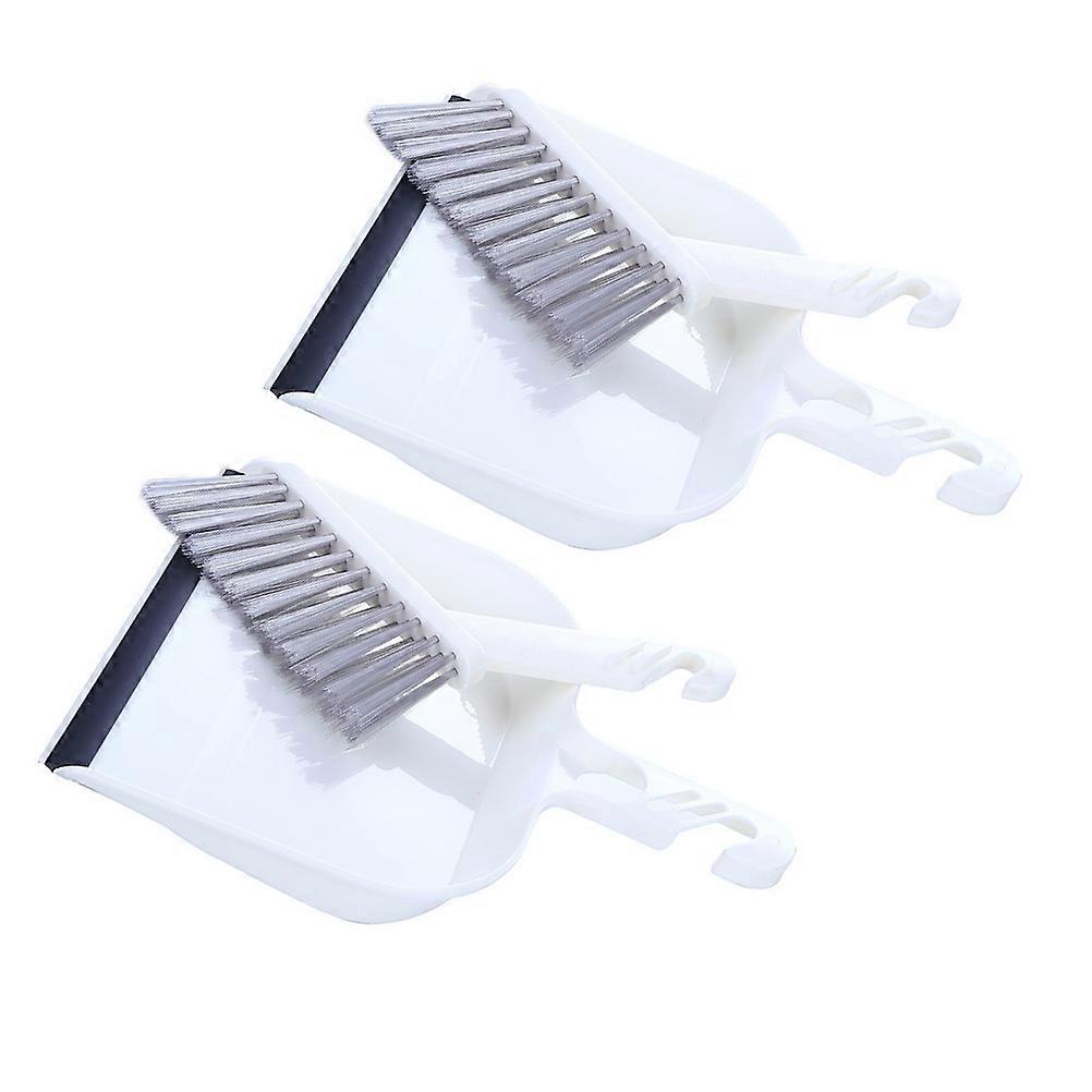 White Mini Broom and Dustpan Set for House Use with Good Brush Density and Flexible Bristles 2 Sets